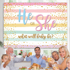 Lofaris He Or She Gold Glitter Baby Shower Backdrop Banner