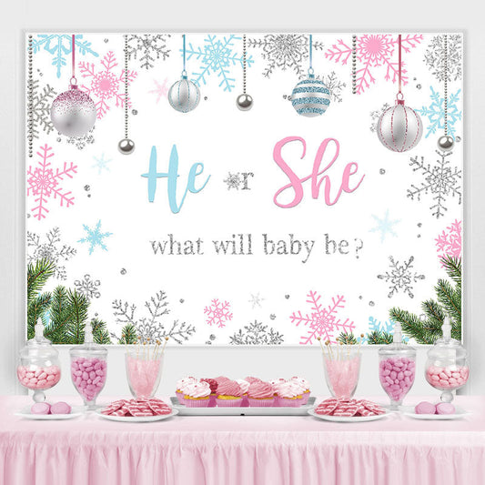 Lofaris He or She Silver Pellet Snowflake Baby Shower Backdrop