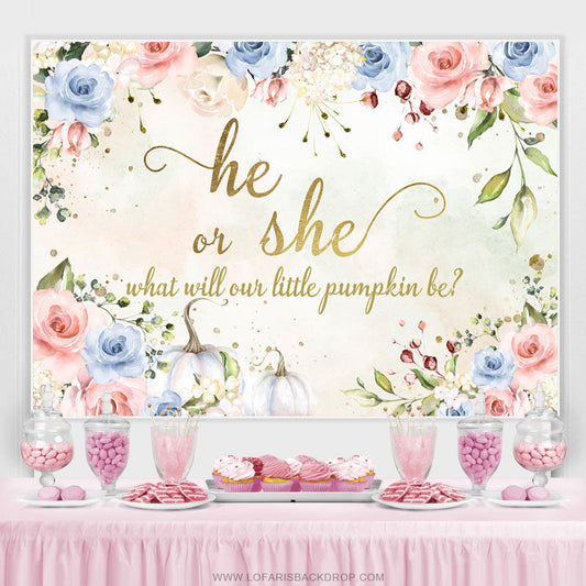Lofaris He Or She What Will Our Pumpkin Be Baby Shower Backdrop