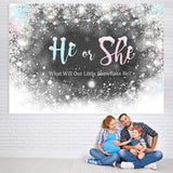 Load image into Gallery viewer, Lofaris He or She White Snow Ice-Themed Baby Shower Bakcground