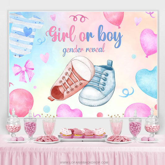 Lofaris Heart Balloon Shoe Gender Reveal Baby Shower Backdrop