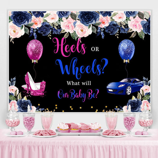 Lofaris Heels or Wheels Gender Reveal Floral Backdrop for Baby Shower
