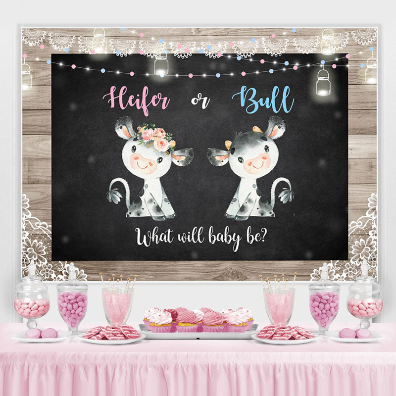 Lofaris Heifer Or Bull Black Lace Wooden Baby Shower Party Backdrop
