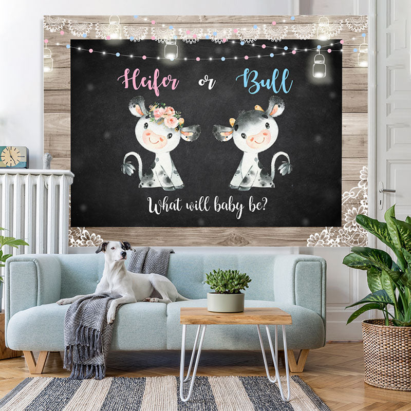 Lofaris Heifer Or Bull Black Lace Wooden Baby Shower Party Backdrop