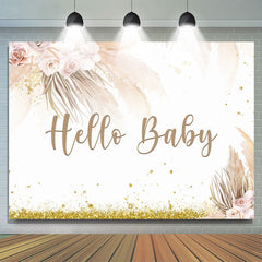 Lofaris Hello Baby Gold Glitter Floral Backdrop for Party Decor