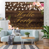 Load image into Gallery viewer, Lofaris Hello Forty Floral Gold Glitter Backdrop for Birthday