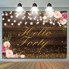 Lofaris Hello Forty Floral Gold Glitter Backdrop for Birthday
