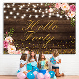 Load image into Gallery viewer, Lofaris Hello Forty Floral Gold Glitter Backdrop for Birthday