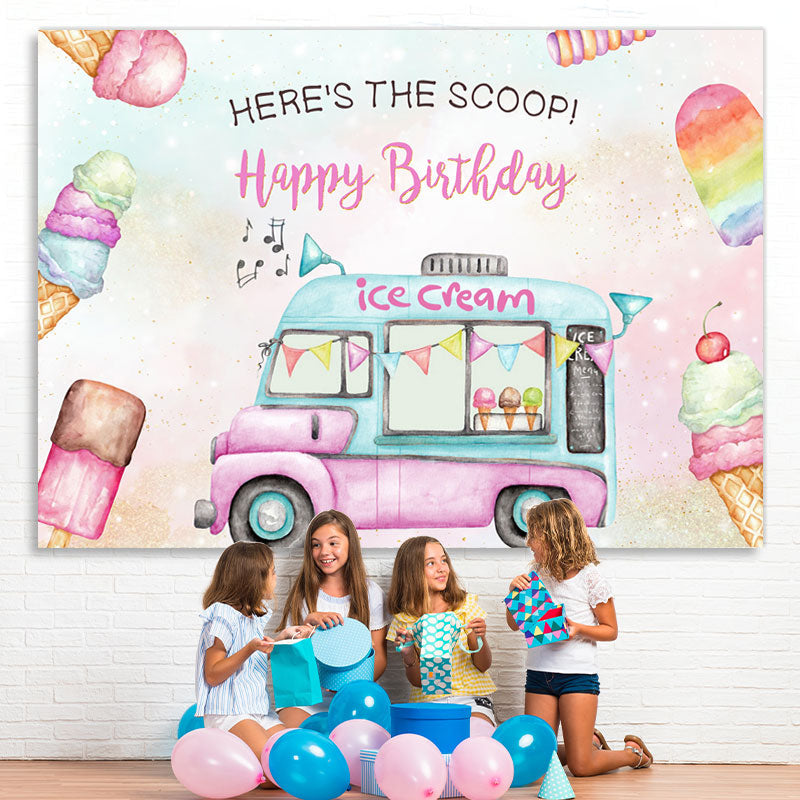 Lofaris Heres The Scoop Ice Cream Cart Sweet Birthday Backdrop