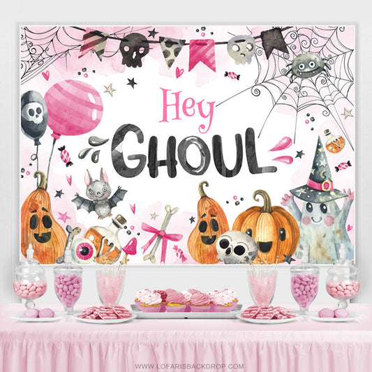 Lofaris Hey Ghoul Pink Lovely Halloween Baby Shower Backdrop