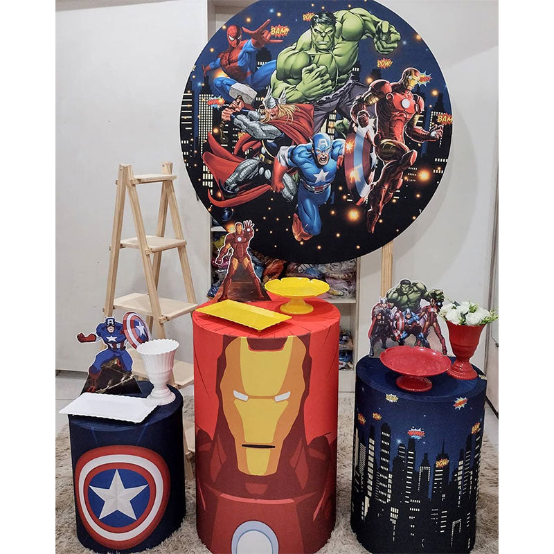 Lofaris High Builddings And Super Hero Round Birthday Backdrop Kit