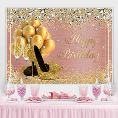 Lofaris High Heels Balloon Rose Gold Happy Birthday Backdrop