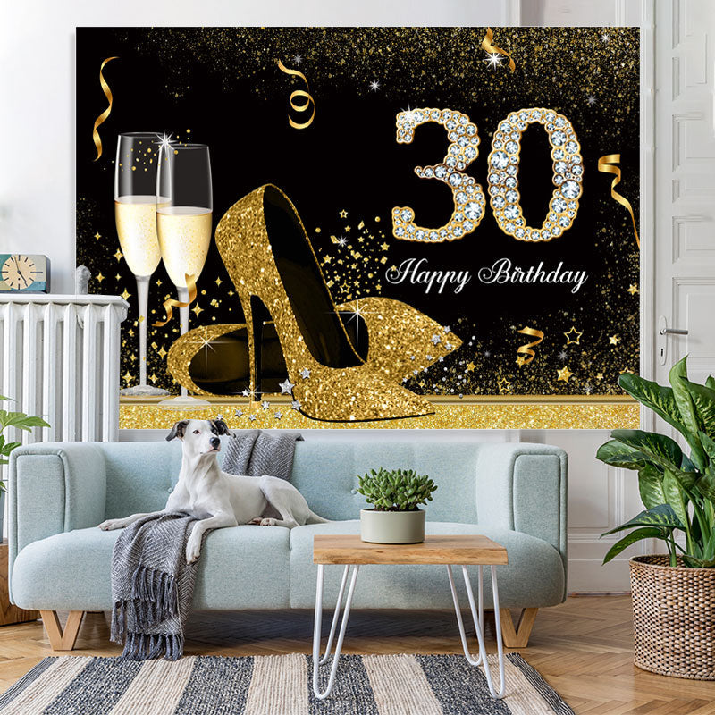 Lofaris High Heels Gold and Black 30th Birthday Backdrop