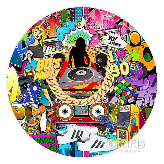 Lofaris Hip Hop 80S 90S Dance Theme Birthday Circle Backdrop