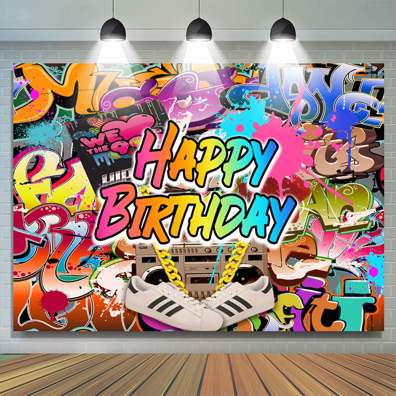 Lofaris Hip Hop Graffiti Style Happy Birthday Party Backdrop