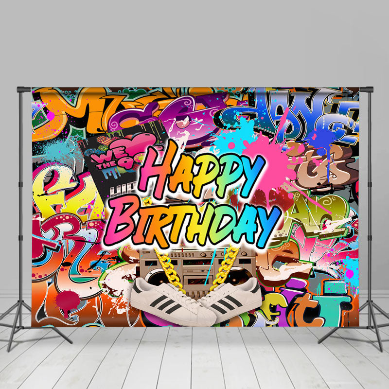 Lofaris Hip Hop Graffiti Style Happy Birthday Party Backdrop