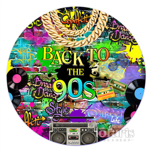 Lofaris Hip Hop Graffiti Wall 90s Themed Round Birthday Backdrop