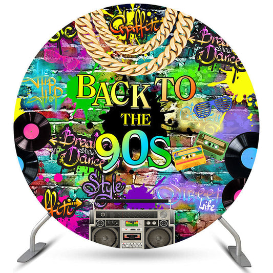 Lofaris Hip Hop Graffiti Wall 90s Themed Round Birthday Backdrop