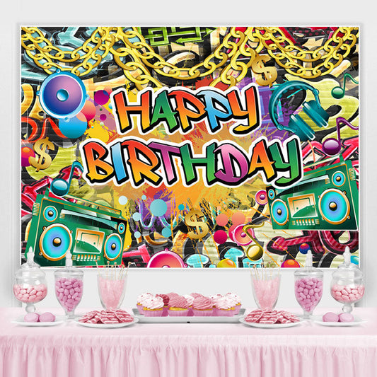 Lofaris Hip Hop Happy Birthday Backdrop For Party Decoration