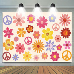 Lofaris Hippie Groovy Boho Flower Peace Logo Birthday Backdrop