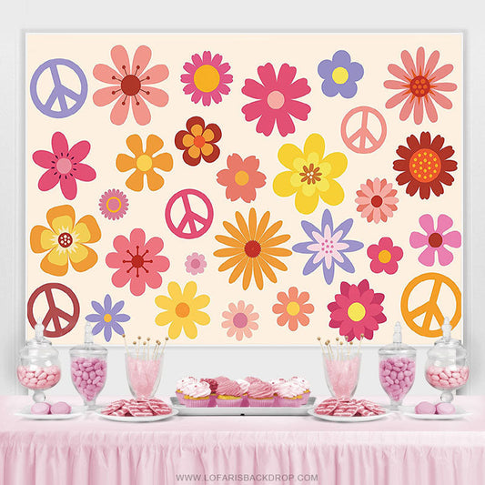 Lofaris Hippie Groovy Boho Flower Peace Logo Birthday Backdrop