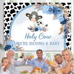 Lofaris Holy Cow Blue Floral Plume Door Baby Shower Backdrop