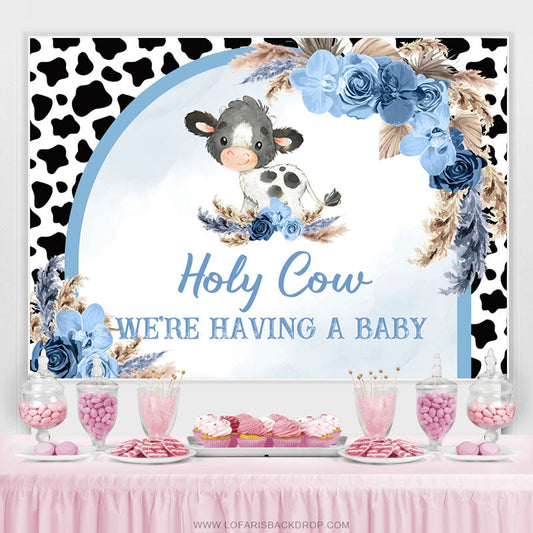 Lofaris Holy Cow Blue Floral Plume Door Baby Shower Backdrop