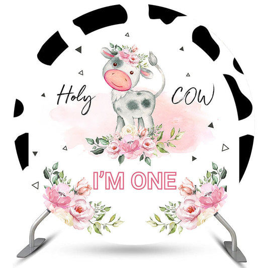 Lofaris Holy Cow Im One Floral Circle Happy Birthday Backdrop