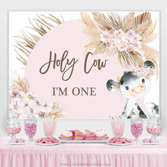 Lofaris Holy Cow Lovely Pink Happy 1St Birthday Backdrop