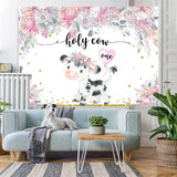 Load image into Gallery viewer, Lofaris Holy Cow One Pink Floral Baby 1St Birthday Backdrop