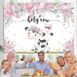 Load image into Gallery viewer, Lofaris Holy Cow One Pink Floral Baby 1St Birthday Backdrop
