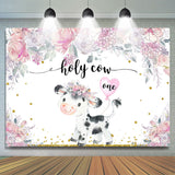 Load image into Gallery viewer, Lofaris Holy Cow One Pink Floral Baby 1St Birthday Backdrop