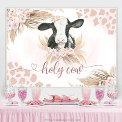 Lofaris Holy Cow Pink Floral Leave Gender Reveal Backdrop