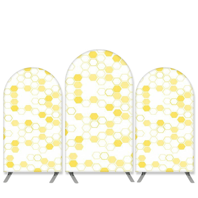 Lofaris Honey Bee Pattern Theme Yellow White Arch Backdrop Kit