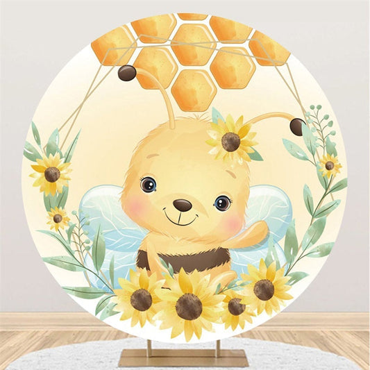 Lofaris Honeybee And Sunflower Circle Baby Shower Backdrop