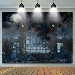 Lofaris Horrible Bat With Foggy House Tomb Halloween Backdrop