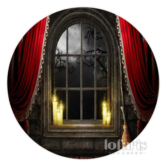 Lofaris Horrible Curtain Window Round Happy Halloween Backdrop