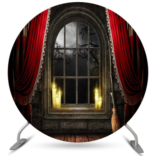 Lofaris Horrible Curtain Window Round Happy Halloween Backdrop