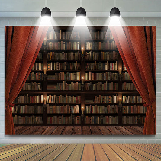 Lofaris Horrible Red Curtain With Book Shelf Halloween Backdrop