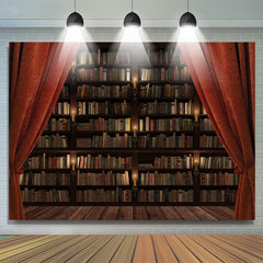 Lofaris Horrible Red Curtain With Book Shelf Halloween Backdrop