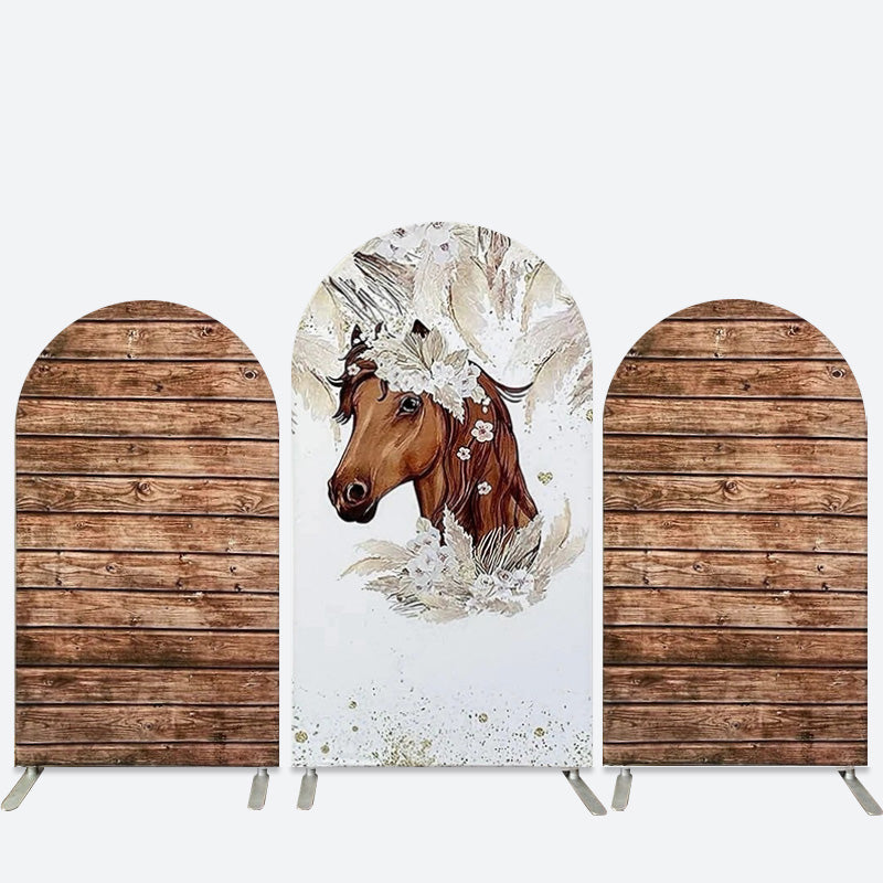 Lofaris Horse Boho Floral Wooden Arch Backdrop Kit for Wedding