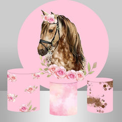 Lofaris Horse Flower Round Happy Birthday Backdrop For Girl