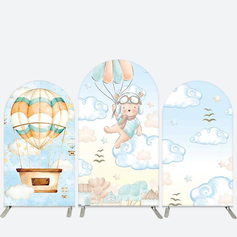 Lofaris Hot Balloon Bear Blue Sky Arch Backdrop Kit for Baby