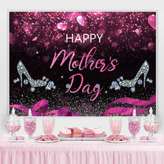 Lofaris Hot Pink And Black Glitter Happy Mothers Day Backdrop