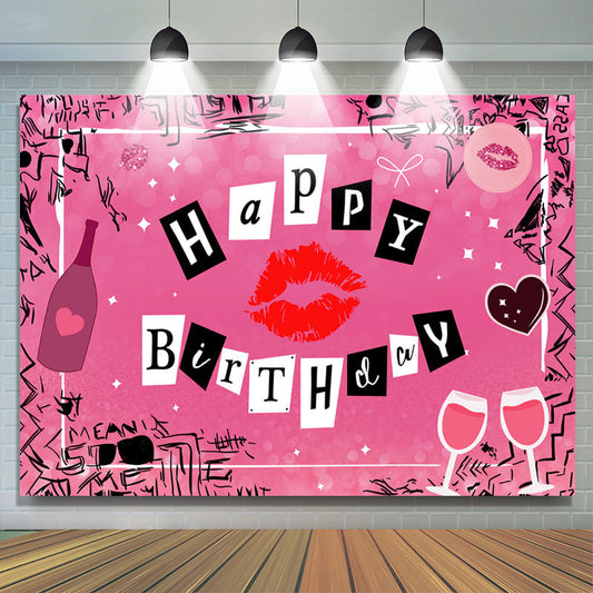 Lofaris Hot Pink Kiss Happy Birthday Backdrop For Girls