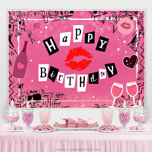 Lofaris Hot Pink Kiss Happy Birthday Backdrop For Girls