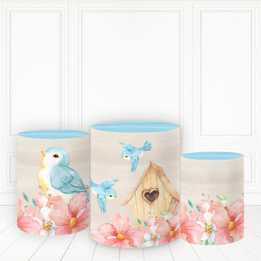 Lofaris House Blue Bird Pedestal Cover Pink Flower Cake Table