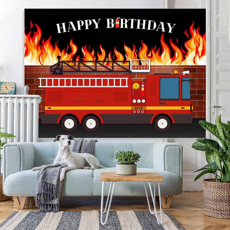 Lofaris House on Fire and Truck Happy Birthday Backdrop