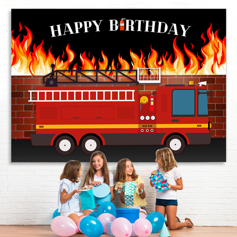 Lofaris House on Fire and Truck Happy Birthday Backdrop