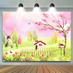 Lofaris House Windmill Pink Cloud Floral Spring Backdrop